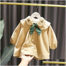 Coat 2023 Fashion Baby Girls Trench With Doll Collar Flower Embroidery And Cape Shawl Clothes For Kids Girl Drop Delivery Maternity Cl Otqzy
