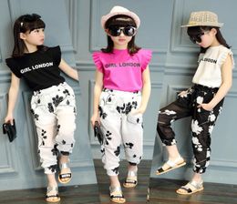 Kids Girls Clothing Sets 2018 Cute Princess letter Tshirt and Jacquard Chiffon pants Children Clothing Set Wear 514 Ages Y1892808054497