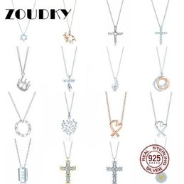 DORAPANG 100 925 Sterling Silver Necklace Heart Shaped Sun Cross Crown Teardrop Pendant Chain Rose Gold Original Women Jewelry4154230