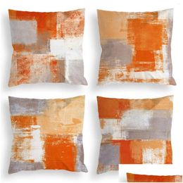 Cushion/Decorative Pillow Orange And Grey Three-Color Linen Pillowcase Sofa Er Home Decoration Can Be Customised For You 40X40 50X50 6 Dhxow