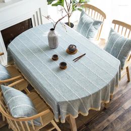 Table Cloth Oval Tablecloth Art Cotton Linen Ins Wind Long Strip Simple Foldable Household Decoration Chequered Pattern