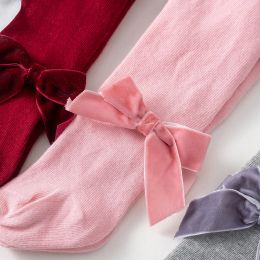 Bambini neonati neonati per neonati collant leggings solidi bowknot a quattro stagioni calze lunghe 5 colori 0-3 anni