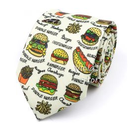 Funny CartoonPrint Burger Shark Drinker Skull Silk Touch Polyester 7.5cm Necktie Party Show Cravat Suit Men Wacky Gift Accessory