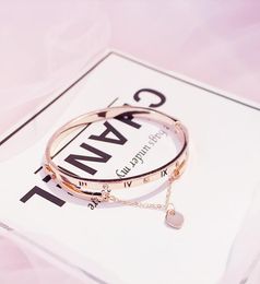 Whole Rose Gold Stainless Steel Bracelets Bangles Female Heart Forever Love Brand Charm Bracelet for Women Famous Jewelry5971828