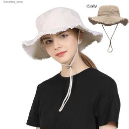 Wide Brim Hats Bucket Hats Fashion Ladies Summer Leisure Protection Sun UV50+ Beach Hat Bucket Hat Water Washed Fur Brim Mens Panama Hat Sunscreen C L240402