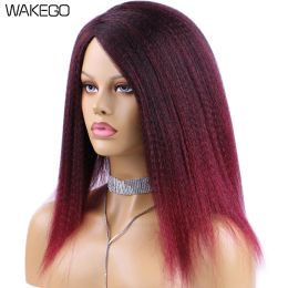 Wigs Wakego Short Yaki Straight Synthetic Wigs Blonde 613 27 30 Burgundy Purple Wine Red Wigs Kinky Straight Wigs for Women Daily Use