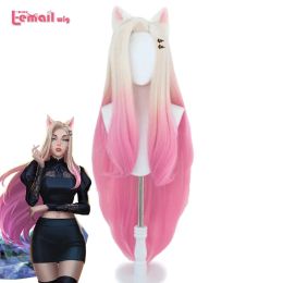 Wigs Lemail wig Synthetic Hair KDA Baddest Ahri Cosplay Wigs LOL Ahri Cosplay Blonde Mixed Pink Wigs with Ears Heat Resistant Hair