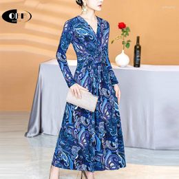 Casual Dresses OFF Autumn Vintage Floral Print V-neck Midi Long For Women Zevity Retro Elegant Slim Lady Party Evening Dress Robe Femme