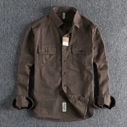 Ameikeji British Style Retro Long Sleeve Shirt Coat Men Spring Autumn Twill Cotton Versatile Solid Colour Male Cargo Work Shirts 240326