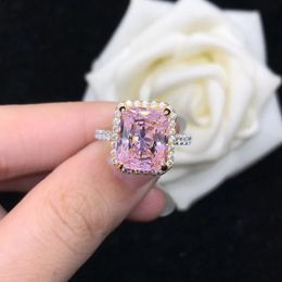 Solid 14K White Gold AU585 Platinum PT950 5 Pink Diamond Ring Fashion Simple Square 240402