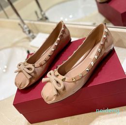 Patent Leather Women dress shoes Ballet Flats Shallow Female Footwear Butterfly-Knot Ladies pumps Round Toe Slides satin