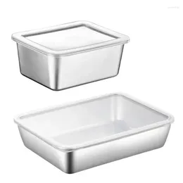 Dinnerware Stainless Steel Rectangle Tray Large Capacity Metal Storage Plate Preservation Container Box Kitchen Accessories