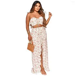 Women Summer Printed Vacation Wrap Chest Long Skirt Two Piece Set Beach Cover Up Outlet Dress 2024 Swimsuit Beachwear Sexy