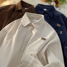 Korean Fashion Long Sleeve Corduroy Sweatshirts Men Clothing Retro Spring and Autumn Casual Turn Down Collar Shirts 240322