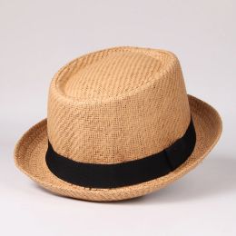 Men Straw Pork Pie Hats For Summer Dad Fedora Caps Beach Panama Trilby Outdoor Sun Hat