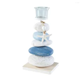 Candle Holders Candlestick Blue White Stone Decor Crafts Ocean Mediterranean Style Decorative Home Wood Supply Seaside