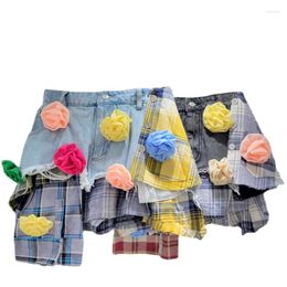 Women's Shorts Niche Flower Design Blue And Yellow Stitching High Waist A- Line Denim Irregular Skirt For Women Personal Skirts