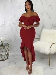 Party Dresses Gorgeous Women's Cascading Ruffles Mermaid Evening Maxi Dress Luxury Off The Shoulder High Low Hem Package Hip Cocktail