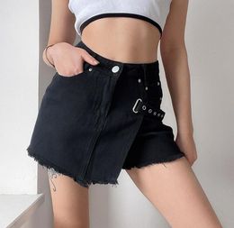 Black Goth Bandage Mini Denim Shorts Skirt Vintage Y2k Gothic Fringe Jeans Punk Lolita Kawaii High Waist Women Skirts2044180