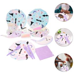 Disposable Dinnerware Halloween Party Supplies Fork Cutting Tool Pink Tablecloth Paper Plate Cup Suit Plastic Dishes Napkin