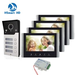 4 wire 7 inch Apartment Building Video Intercom Video Door Bell Camera with 2/3/4 Buttons for Family HD Video Door Phone System