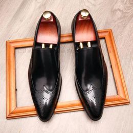 Dress Shoes Mens Pointed Toe Loafers Genuine Calf Leather Black Wine Red Men Italian Designer Handmade Slip On Male Wedding Shoe