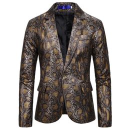 Vintage Snake Pattern Print Tuxedo Blazer Men One Button Slim Suit Jacket Men Blazer Masculino Party Stage Clothes for Singers X062863307