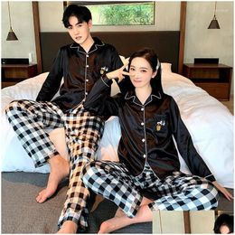 Sleepwear Womens Pyjamas For Couple Luxury Pyjama Suit Satin Set Pijama Lovers Night Men Women Casual Home Clothing Nightwear Drop Del Dhtv0