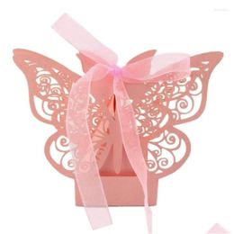 Gift Wrap 10/50/100Pcs Butterfly Boxes Wholesale Candy Favors Packaging With Ribbons For Baby Shower Wedding Birthday Party Supplies Dh50M