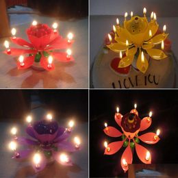 Other Event & Party Supplies 8 Candles Rotating Musical Lotus Flower Cake Topper Birthday Sparkle Decoration Drop Delivery Home Garden Dhfqo