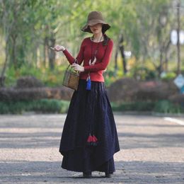 Skirts 2024 Fashion Long Maxi A-line Elastic Waist Women Autumn Winter S-2XL Print Velvet Thick Warm Big Hem