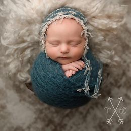 Blankets Born Baby Pography Props Handmade Knit Mohair Wrap Soft Blanket With Matching Hat