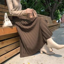 Skirts Xpqbb Elegant Chic Pleated For Women Autumn Winter Vintage All-Match A-Line Skirt Woman Streetwear High Waist Long