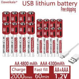 AA + AAA USB charging 1.2V AA 4800mAh rechargeable lithium battery remote control mouse toy battery