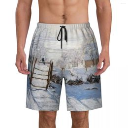 Men's Shorts The Magpie By Claude Monet Board Cool Beach Briefs French Impressionist Art Quick Dry Swimming Trunks