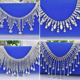 Necklaces New 45cm/90cm Glass Rhinestone Fringing Crystal Chain Strass Tassels Wedding Decoration Sew on Garment Banding Necklace Trim Diy