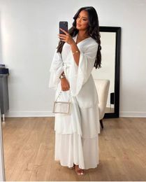 Casual Dresses Muslim Women's V-Neck Chiffon Dress Long Sleeved Robe Elegant Loose Solid Color Sexy Spring Summer Fashion