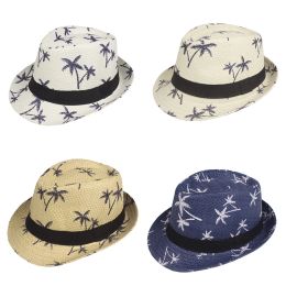 Summer Children Straw Hat Print Baby Hats Dzieci chłopcy Panama Jazz Hat Outdoor Sun Beach Cap