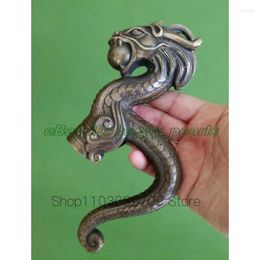 Decorative Figurines Old Bronze Carving Dragon Cane Walking Stick Head Antique Statue Vintage Wand