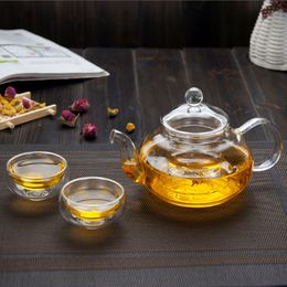 Factory Thickened Handmade Heat Resistant High Borosilicate Glass Flower Teapot with Leak Herbal Tea Teapot Kung Fu Tea Set