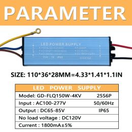 LED Driver AC100-265V 100W 150W 200W Power Supply Constant Current Lighting Transformer DC65-85V for Floodlights