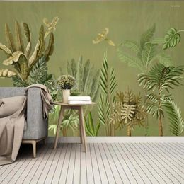 Wallpapers Milofi Custom Large Wallpaper Mural 3D Minimalist Hand-painted Retro Tropical Plant Background