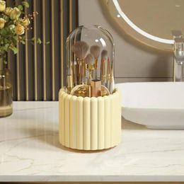 Storage Boxes Vanity Table Brush Holder 360 Rotating Makeup With Dustproof Lid Capacity Cosmetic Case For Bathroom