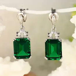 Dangle Earrings Silver Color For Women Luxury Lab Emerald Cubic Zirconia Drop Tredy Korean Crystal Wedding Jewelry Accessories
