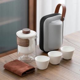 Teaware Sets 4pcs Kuai Ke Cup Travel Tea Set Carrying Bag Glass 1 Pot 3 Ceramic Outdoor Teapot Small