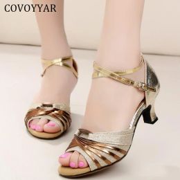 Pumps COVOYYAR Spring Shoes Women High Heels Kitten Heel Gold Silver Woman Pumps Female Wedding Party Shoes Latin Dance Shoes WHH214