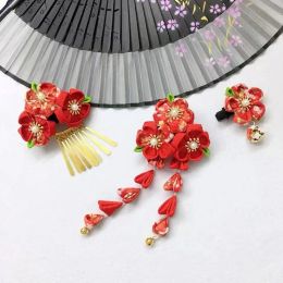 Japanese style kimonohandmade hairpin Japanese antique hairclip hair accessories headwear fringed fan hair accessories trim clip