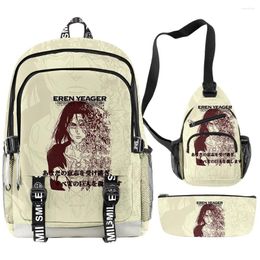 Backpack Attack On Titan Eren Yeager 3pcs/Set 3D Print Oxford Waterproof Notebook Multifunction Backpacks Chest Bags Pencil Case