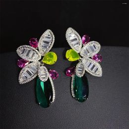 Dangle Earrings Cubic Zirconia Green Coconut Tree Summer Seaside For Women Wedding Bridal Drop Luxury Jewellery Evening Party Female Gift