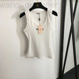 Women's Tanks & Camis designer Spring/Summer New Simple Embroidery Letter Versatile Slim Fit Pure Cotton Heavy Industry Nail Diamond Round Small Tank Top Collection 67